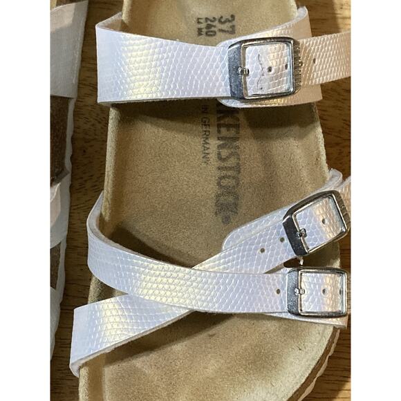 Birkenstock Women's Size 37 U.S 6-6.5 Franca Birko-Flor Shiny Lizard White - Picture 3 of 9
